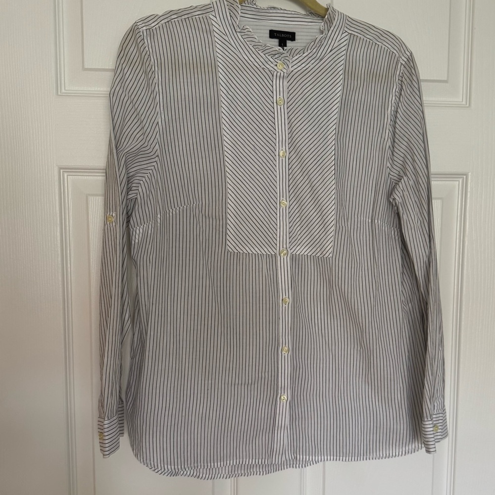 Talbots Button Up Striped Tunic, Size Large